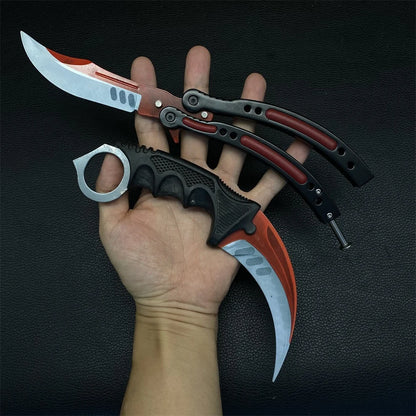 CS2 CASE with Red Karambit and Balisong Knife Set