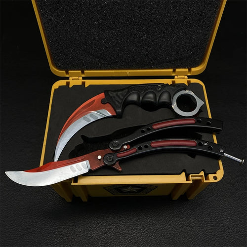 CS2 CASE with Red Karambit and Balisong Knife Set