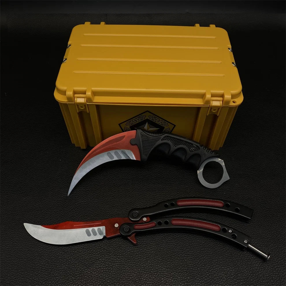 CS2 CASE with Red Karambit and Balisong Knife Set