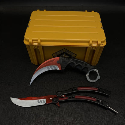CS2 CASE with Red Karambit and Balisong Knife Set