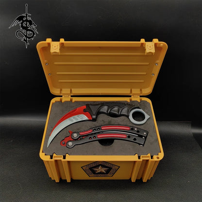 CS2 CASE with Red Karambit and Balisong Knife Set
